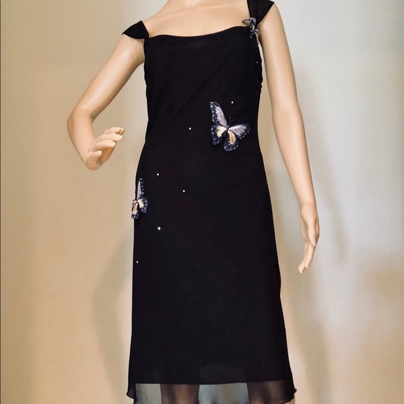 ABS Allen Schwartz Black Butterfly Dress EUC - Picture 6 of 6